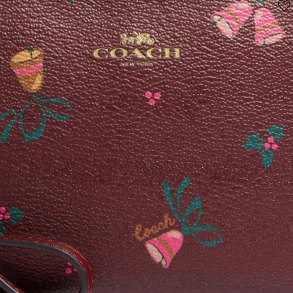NWT COACH Limited Edition- Corner Zip Wristlet With Holiday Bells Print - Picture 6 of 7